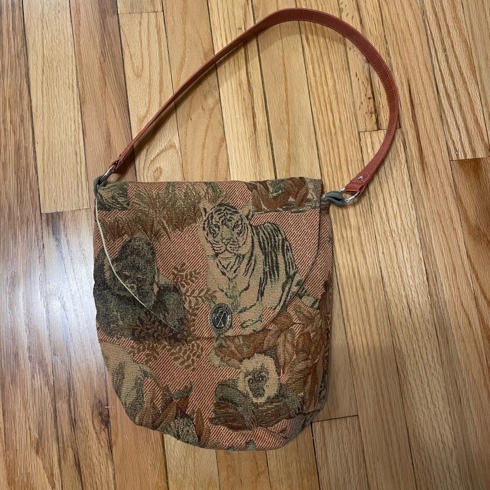 Handmade Jungle Tapestry Bag Vintage Pink Gorilla Tiger Purse